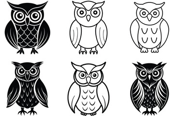 Black and White Owl Illustrations with Diverse Artistic Styles