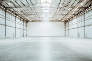 Obraz premium Empty Modern Warehouse Interior with High Ceilings and Concrete Floor