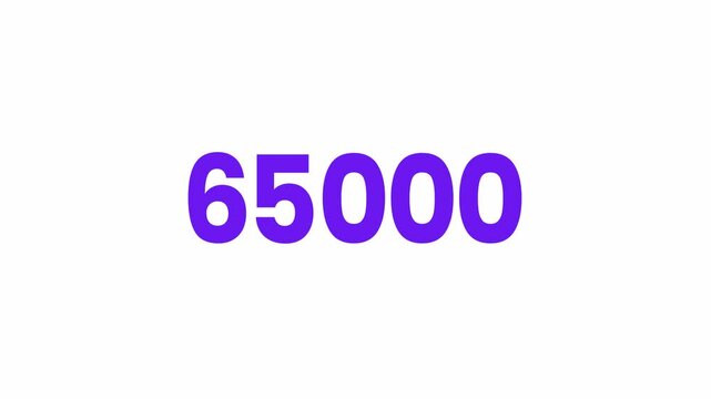 65000 or Sixty five Thousand Text Animation. Alpha matte with transparent background 4K resolution.