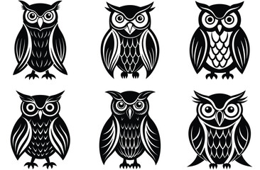 Obraz premium Black and White Owl Illustrations with Diverse Artistic Styles