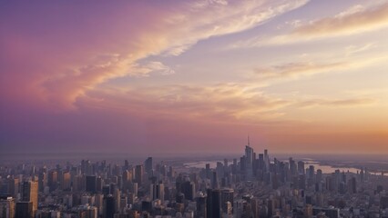 Fototapeta premium urban skyline at sunset with colorful clouds