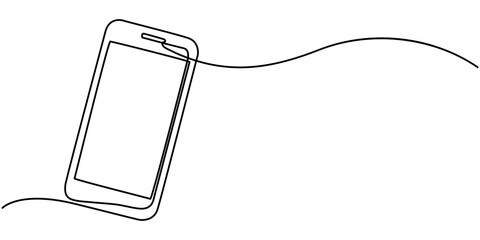 Smartphone symbol in continuous line drawing style. Line art of phone icon. Vector illustration. Abstract background, Continuous one line art drawing of smartphone. Mobile phone touch screen gadget. 