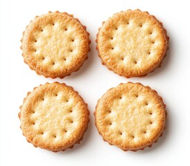 Golden Brown Cookies arranged in a Neat Pattern on a White Background, Perfect for Dessert and Snack Photography, Ideal for Food Blogs and Recipe Features