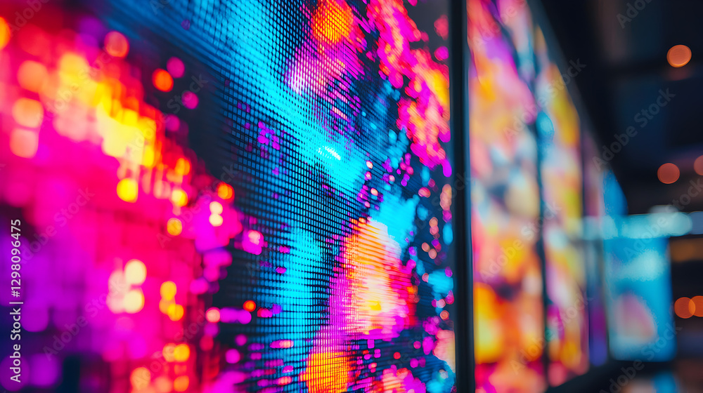 Poster digital art display showcasing colorful patterns modern gallery visual content vibrant environment c