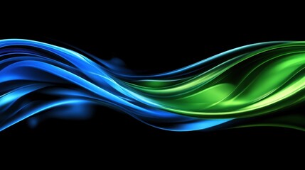 Abstract Blue And Green Glowing Waves Flowing Dynamically On A Dark Background, Representing Energy And Motion In A Digital Art Style.Dynamic