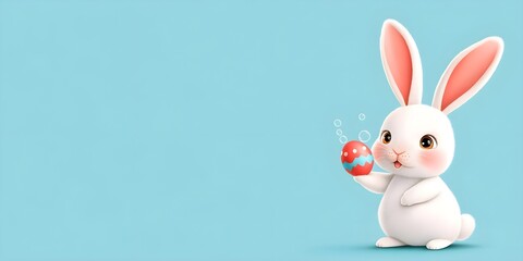 Obraz premium A cartoon rabbit holding an Easter egg