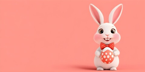 Fototapeta premium A cartoon rabbit holding an Easter egg
