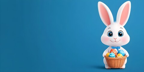 Obraz premium A cartoon rabbit holding a basket of Easter eggs