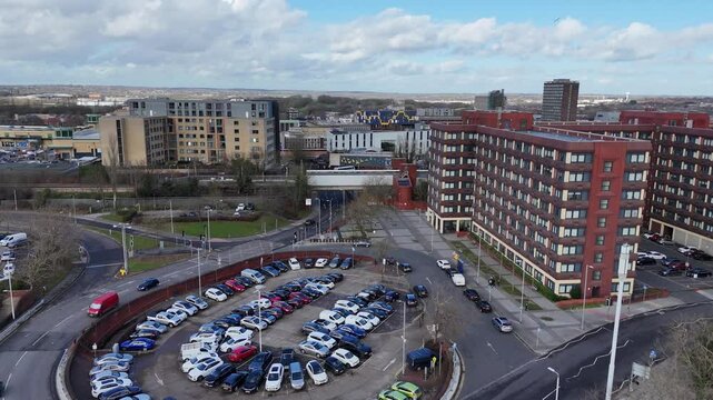 Ascending drone,aerial Basildon Town centre Essex UK