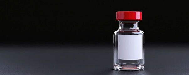 Vaccine Vial with Red Cap and Blank Label Ready for Pharmaceutical Branding and Medical Research