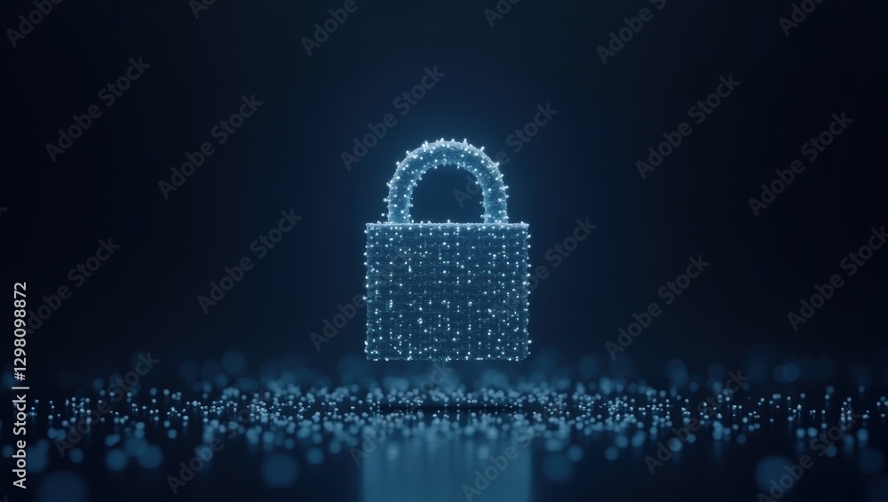 Aufkleber quant. digital glowing lock icon with futuristic data particles, symbolizing cybersecurity protectio