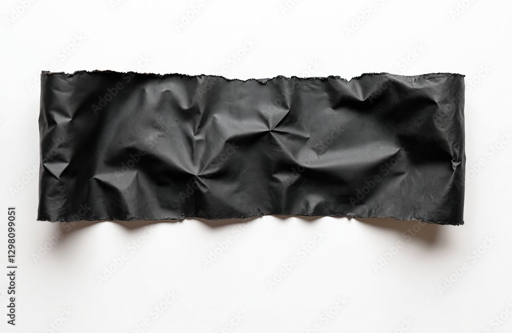 Fototapete Torn crumpled piece of black paper isolated on white background. Crumpled scrap ripped edges. Abstract texture. Blank empty sheet for message, banner design template mock-up. Dark grunge. Copy space.
