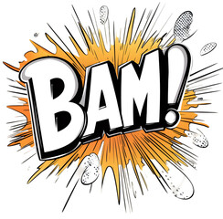 Comic Style BAM Text with Explosion Isolated