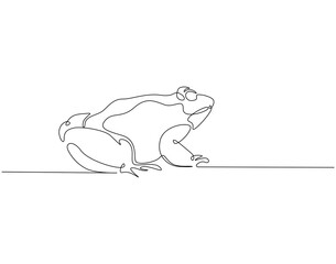 Continuous line drawing of frog. Single line illustration of frog animal. Amphibian animal, wildlife concept. Editable outline