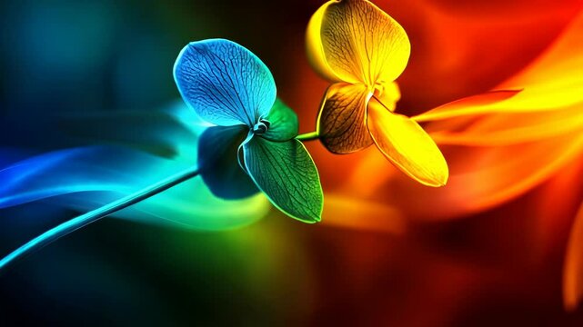 Vibrant colored orchids against a dynamic background of swirling hues in a captivating display of nature's beauty