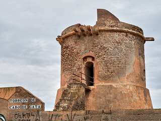 San Miguel Tower in Cabo de Gata. It is an 18th century military watchtower located in Cabo de...