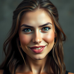 Fototapeta premium Confident woman with a playful smirk and vibrant eyes, showcasing sarcasm in a stylish setting