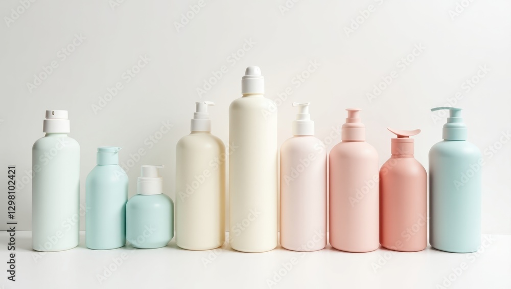 Poster silicone travel bottles. bottles are lined up on table with bottles in front of them