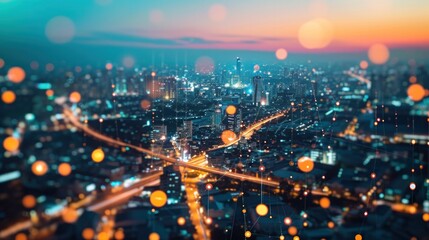 Fototapeta premium Smart city and communication network. Digital transformation, business, building, modern, urban, technology, connection, information, innovation, capita, future