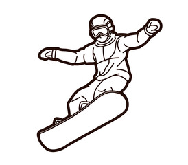 Extreme Sport Snowboard Player Snowboarder Jumping Action Cartoon Graphic Vector