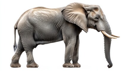 Fototapeta premium Graceful gray elephant poised elegantly, body curving left, head subtly right, embodying serene strength in a timeless stance