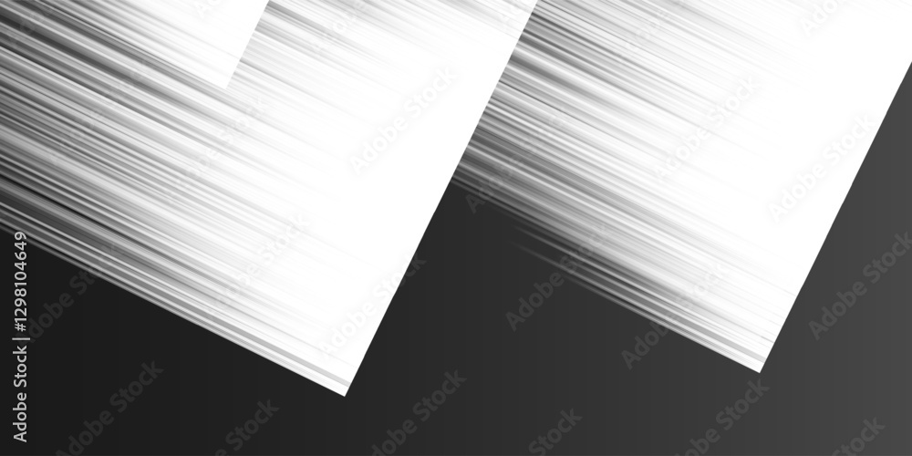 Poster black and white abstract image design with diagonal, shiny slanted striped patterned overlapping squ