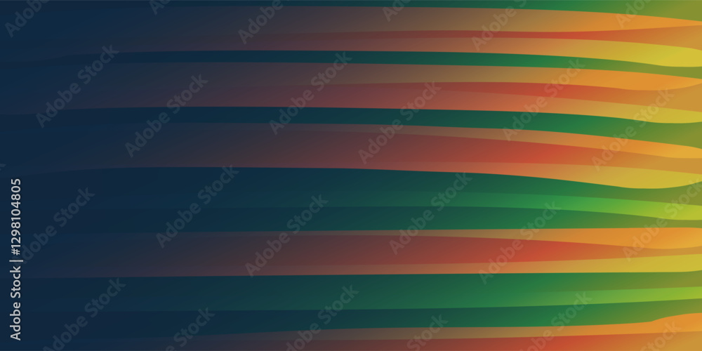 Poster thick horizontal flow of colorful curved 3d shapes. vertical contrast of colored flow and dark solid