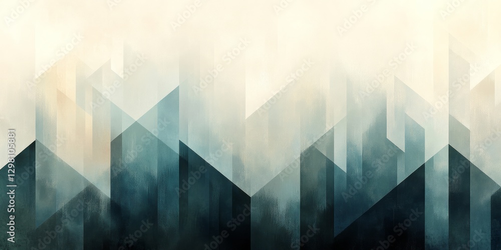 Poster Abstract geometric mountain range with soft color palette is displayed