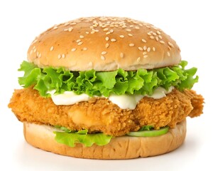 Delicious crispy chicken burger with lettuce and mayonnaise.