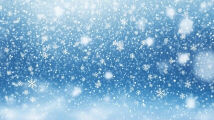 Obraz premium Christmas - Winter blue background: Falling snow, snowflakes and defocused lights,Generative Ai illustration