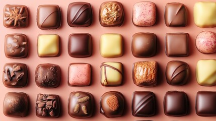 Fototapeta premium Artful arrangement of assorted chocolates showcasing diverse tex