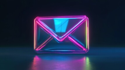 Fototapeta premium Neon 3D Mail Icon with Vibrant Colors and Futuristic Glow