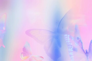 Ethereal pastel butterfly with a dreamy, soft-focus effect in pink, lavender, and blue hues. Ideal for backgrounds, branding, and digital designs
