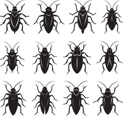 set of cockroach silhouette, black and white silhouette, vector and illustration