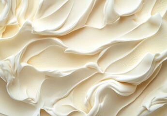 Obraz premium Smooth and Creamy White Frosting or Whipped Cream Background with Elegant Waves and Textures for Culinary or Dessert Illustrations and Designs