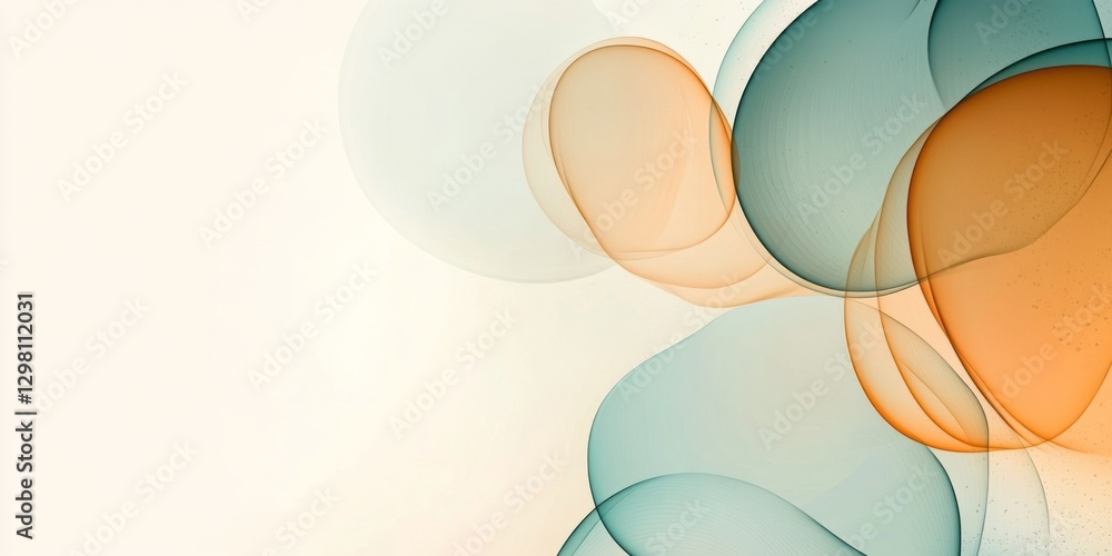 Poster Abstract artistic rendering features transparent circular shapes in teal orange
