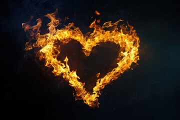 Fototapeta premium Fiery heart shape in dark background