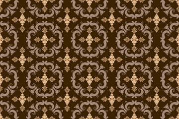 Elegant Ornamental Damask Pattern with Floral Motifs on Brown Background .Vector Illustration for Elegant Textile design for wrapping,dress, silk, scarf, background, textile, carpet.