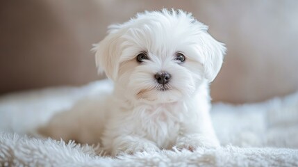 Small funny Maltese puppy dog