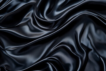 Fototapeta premium Luxury black silk fabric with elegant folds and smooth texture