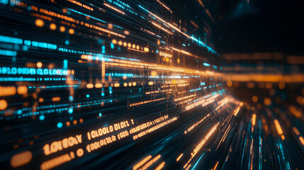 Obraz premium Flowing Data Stream: Concept for high-speed network communication, digital computing and technological advancement