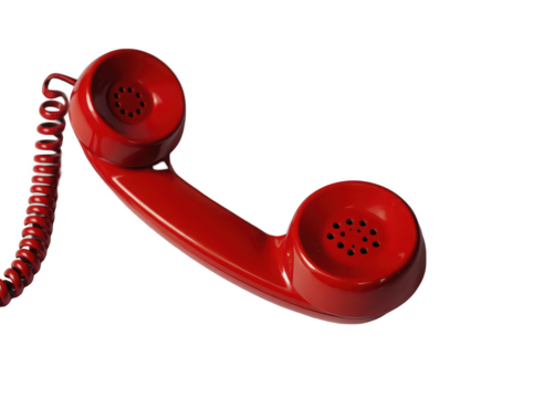 Classic Red Telephone Receiver with Coiled Cord Isolated on a white background
