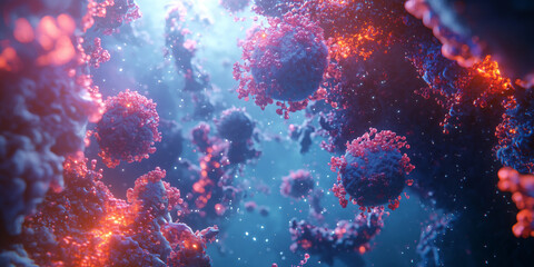 Fototapeta premium 3D rendering model of virus invading cells