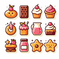 dessert, cookie, food, biscuit, sweet, bakery, background, chocolate, delicious, snack, homemade, brown, isolated, candy, pastry, cake, bake, chip, tasty, breakfast, fresh, treat, closeup, sugar, vect
