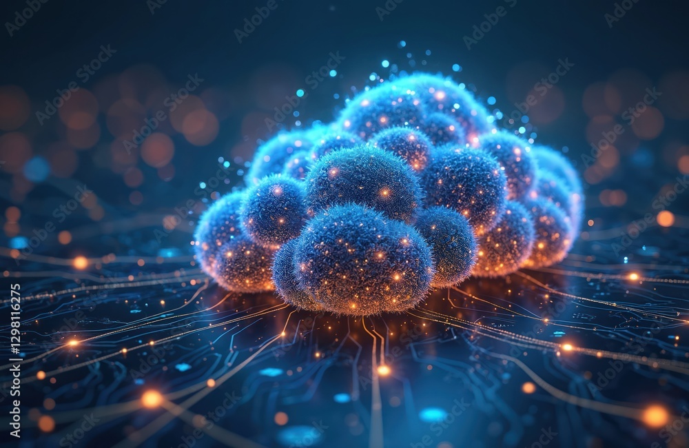 Aufkleber neural network manages cloud computing. ai visualization like brain connecting data. concept of futu