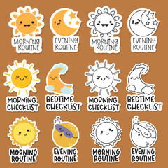 Morning and Evening Routine Icon Planner Stickers 