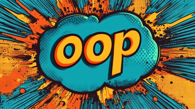 Comic book style "oop" word in speech bubble with explosion effect.