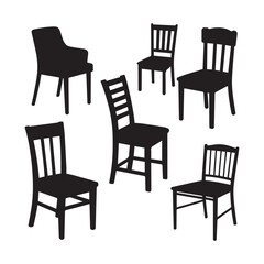 Black silhouettes of different chairs on a white background white background