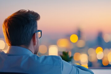 Man Relaxing By City Window At Dusk