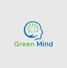 Sustainable Thinking Logo with Human Head and Leaves

